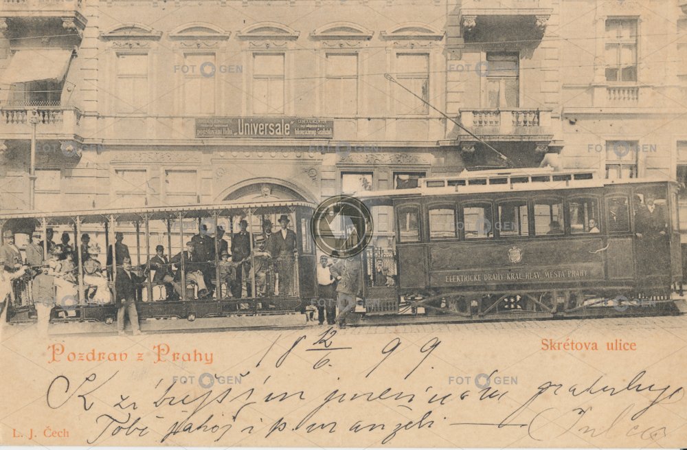Otevřená tramvaj na ulici Skrétova cca 1899.