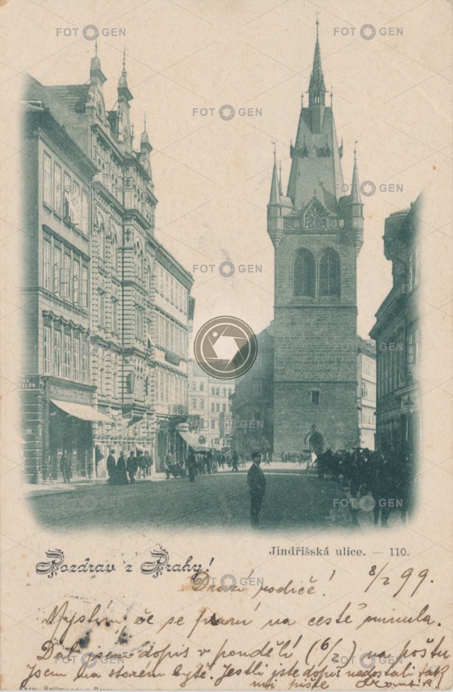 Jindřišská ulice se Svatojindřiškou zvonicí 1899