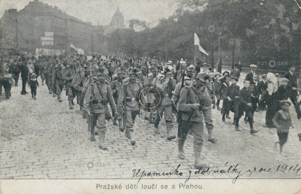 Upomínka z dob války v roce 1914. Praha
