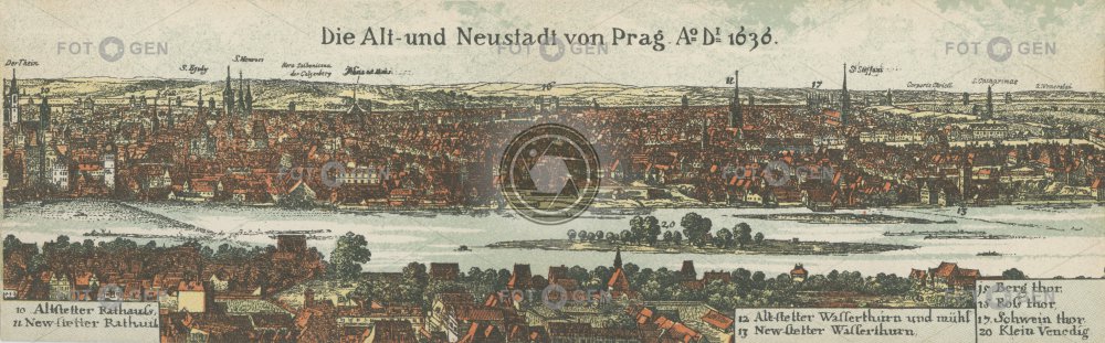 Praha roku 1636, Staré a Nové Město s Vltavou