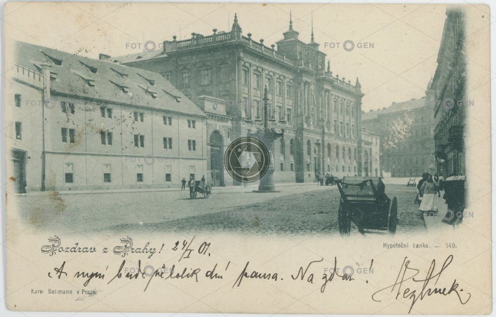 Hypotéční banka  stojí na Senovážném náměstí 1901