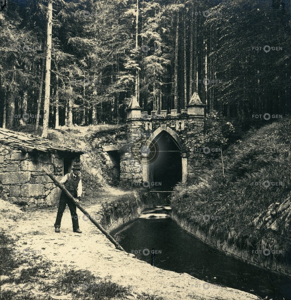 Schwarzenberský kanál, Horní portál tunelu u Jeleních Vrchů, polovina stereofotografie