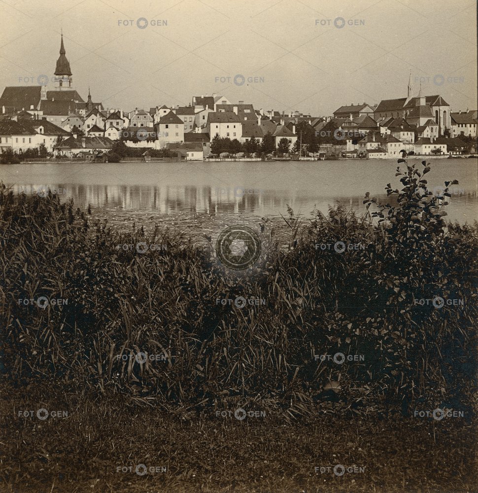 Jindřichův Hradec,  pohled přes Vajgar, polovina stereofotografie