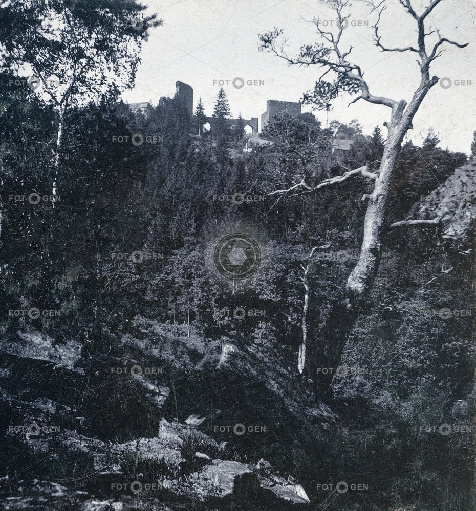 Hrad Velhartice  z lesa, polovina stereofotografie