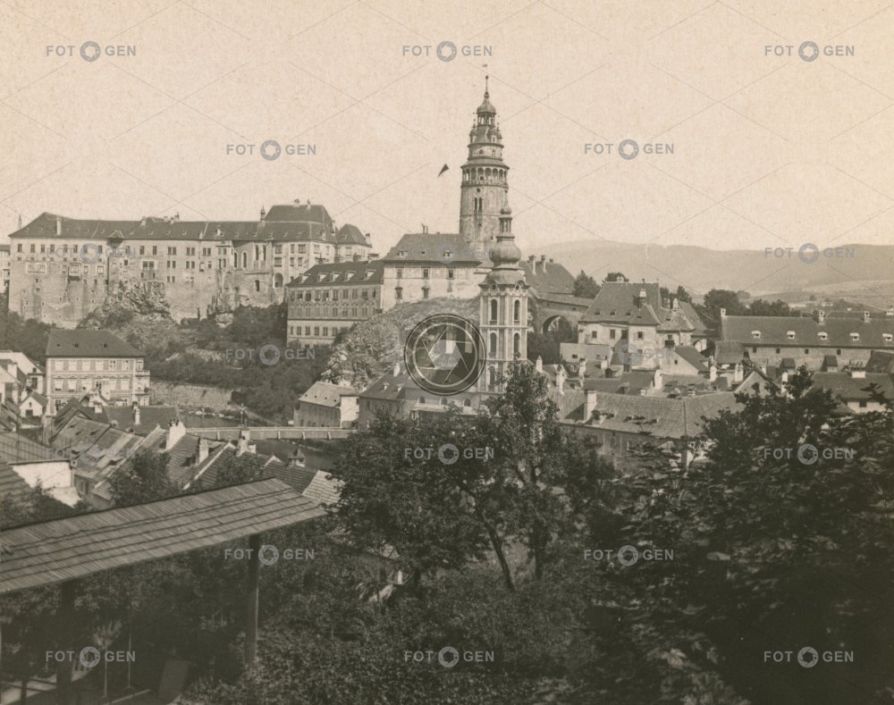 Český Krumlov, celkový pohled od severu, polovina stereofotografie