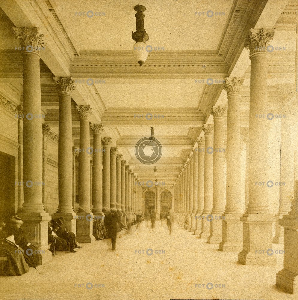 Karĺovy Vary, Mlýnská kolonáda, interiér, polovina stereofotografie