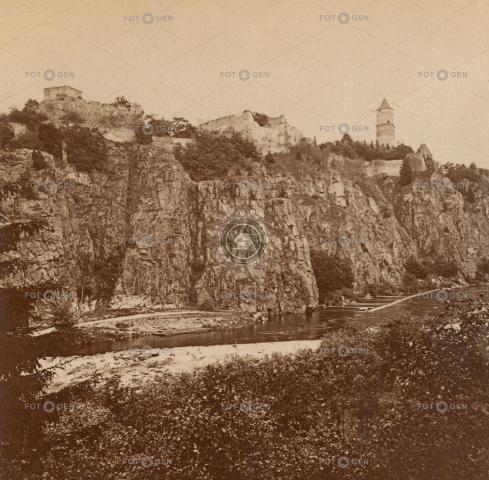 Hrad Zvíkov s řekou, polovina stereofotografie