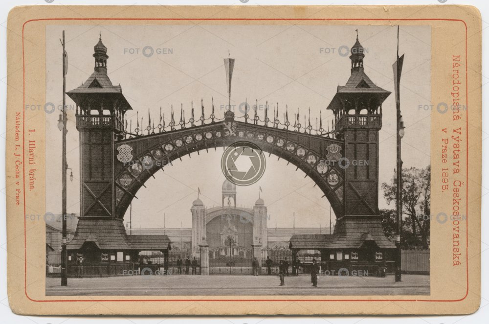 Národopisná výstava českoslovanská,  Hlavní brána, 1895, kabinetka, světlotisk