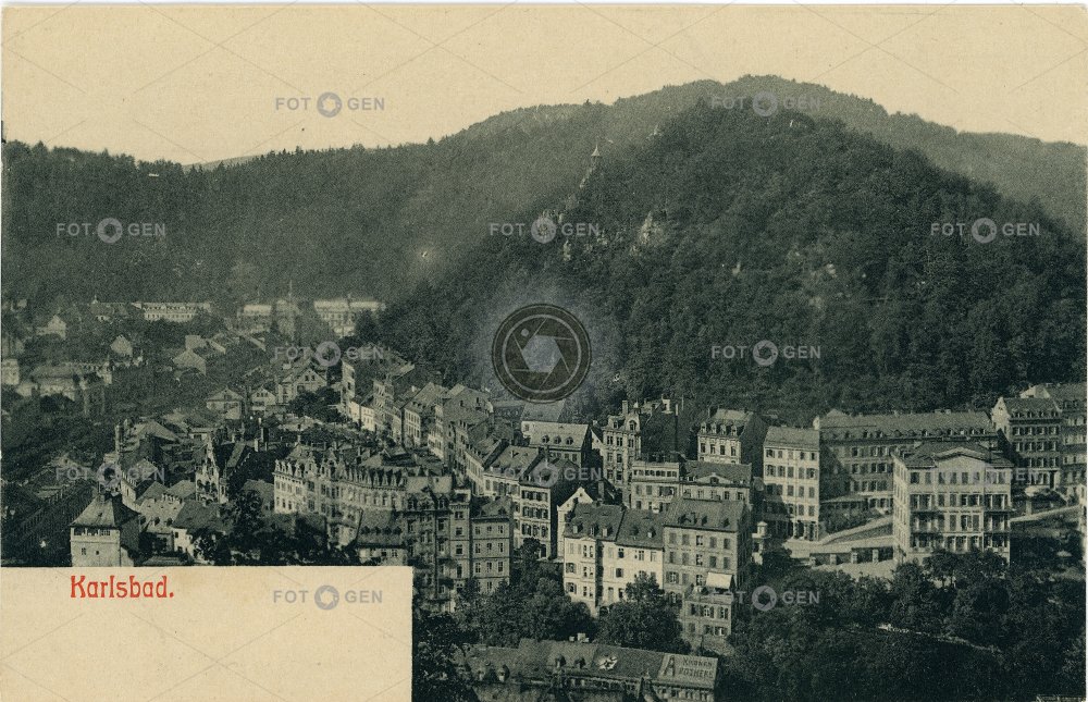 Karlovy Vary, celkový pohled, datováno 20. 7. 1910, pohlednice
