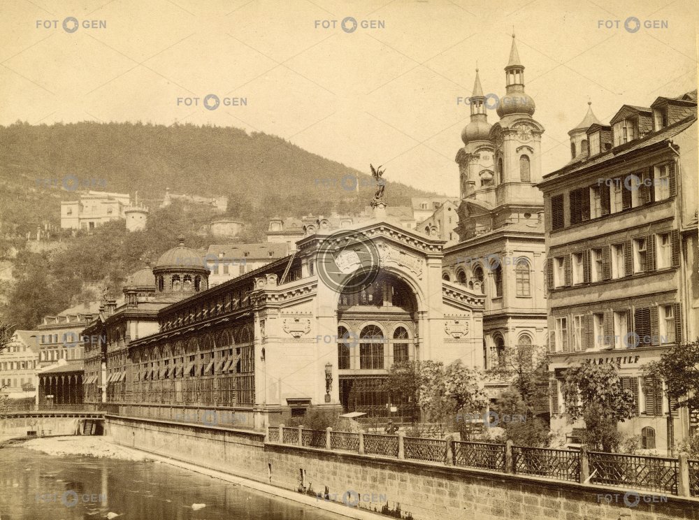 Karlovy Vary, litinová Vřídelní kolonáda, kolem 1888, kabinetka