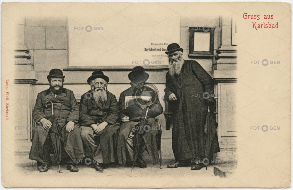 Karlovy Vary, společnost v lázních, kolem 1895, světlotisková pohlednice