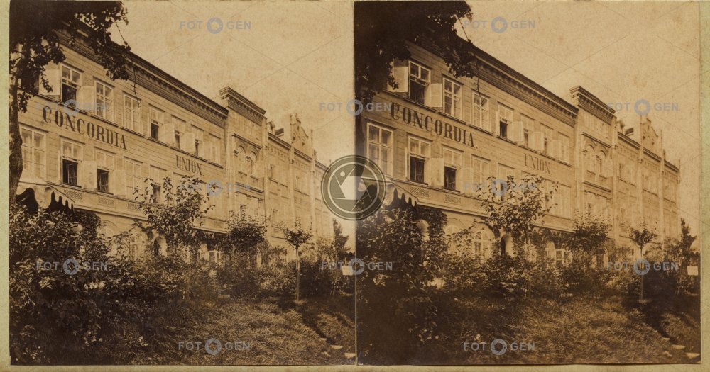 Karlovy Vary, hotely Concordia a Union, stereofotografie