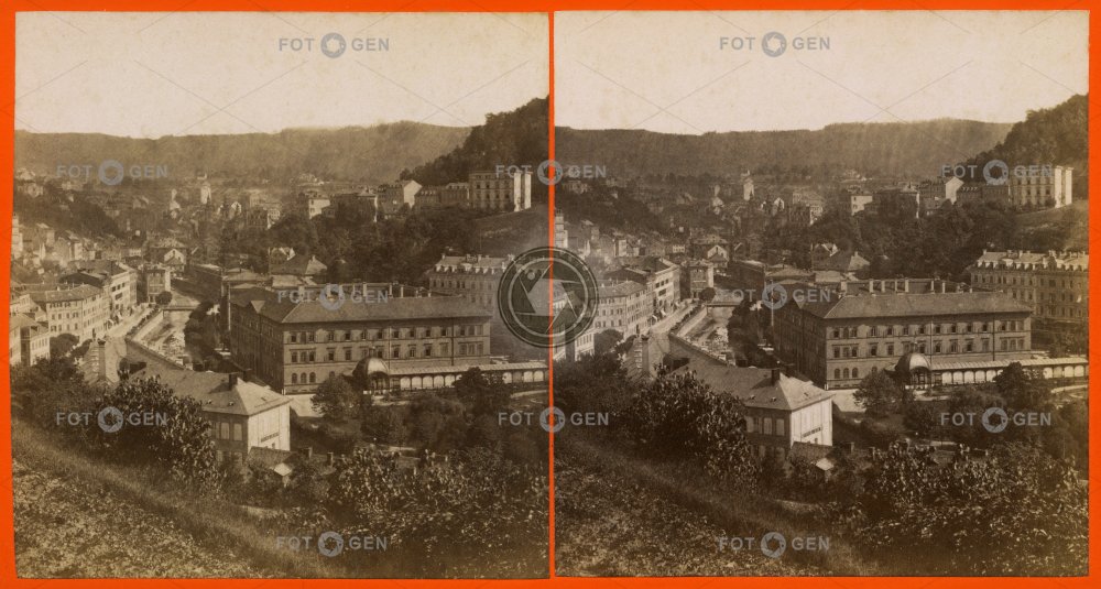 Karlovy Vary, celkový pohled z Umělecké ulice, stereofotografie