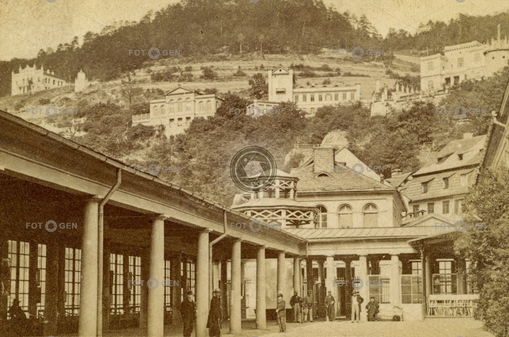 Karlovy Vary, stará kolonáda Vřídla, vizitka
