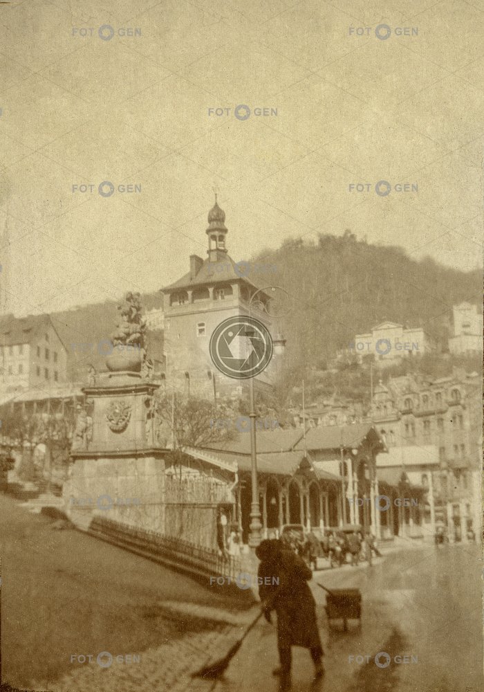 Karlovy Vary, metař poblíž Tržní kolonády, vizitka