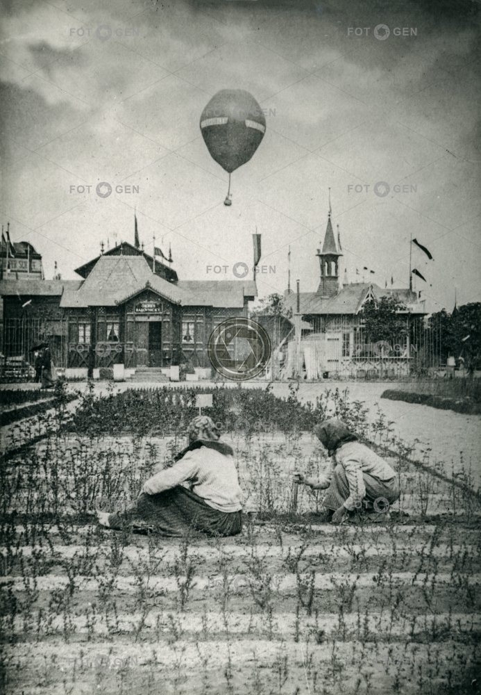 Vzlet balonu Kysibelka na výstavišti v Praze. 1891