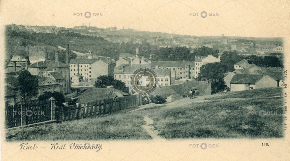 Praha Nusle, celkový pohled, 1899, dopisnice, světlotisk