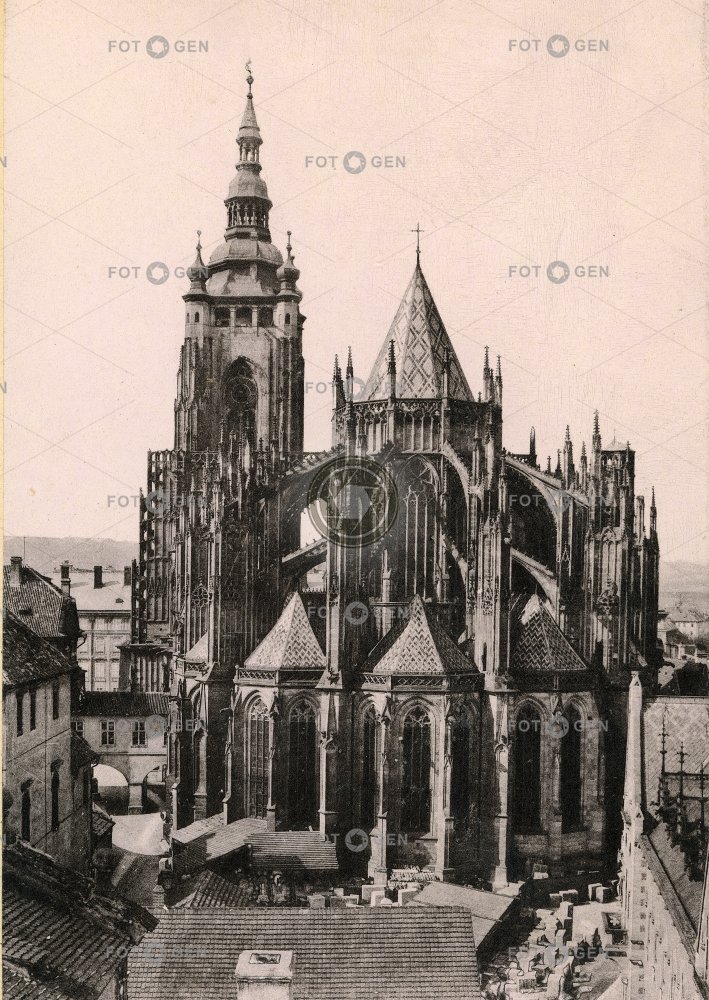 Závěr chrámu sv. Víta z baziliky sv. Jiří, kol 1880, světlotosk, kabinetka