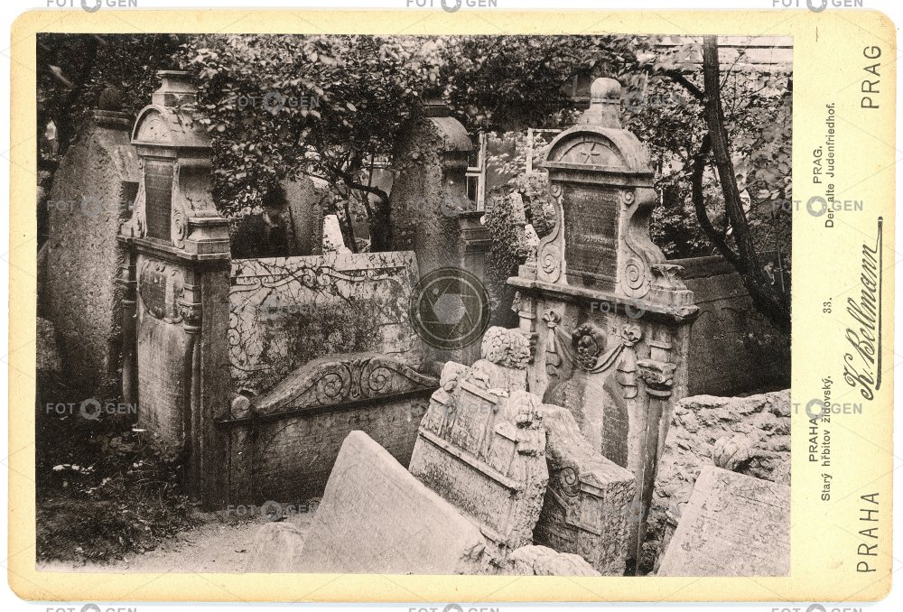 Dobový popisek: Starý hřbitov židovský, kolem 1885, kabinetka