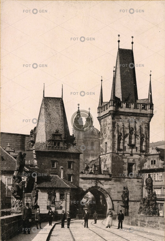 Malostranské mostecké věže, kolem 1894, světlotisk, kabinetka