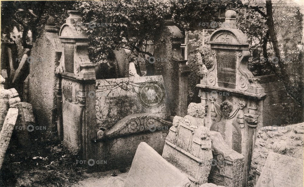 Starý židovský hřbitov v Praze, kol 1893, světlotisk, kabinetka