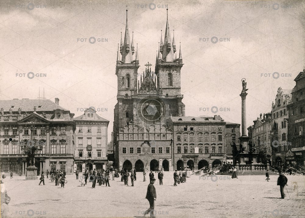 Staroměstské náměstí  a Týnský chrám, kolem 1891, světlotisk, kabinetka