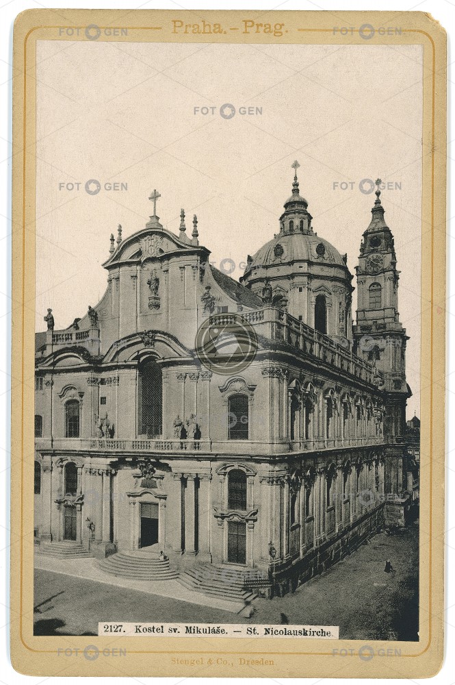 Malá Strana, kostel sv. Mikuláše, kol 1890, kabinetka, světlotisk