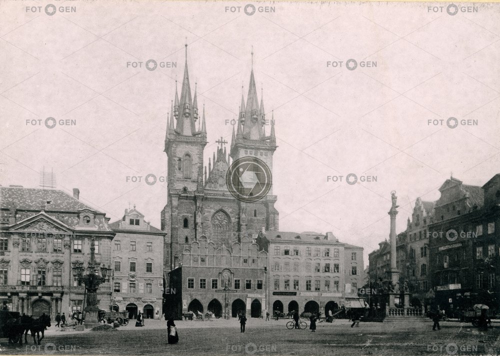Staroměstké náměstí a Týnský chrám, kolem 1891, kabinetka