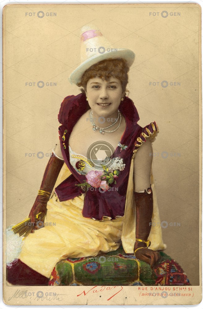 Herečka Jeanne Marie Norette, kolem 1881, kabinetka