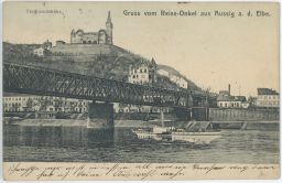 Ústí nad Labem most kostel parník 1913