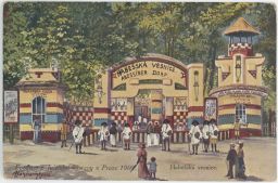 Praha Holešovice výstaviště jubilejní 1908 Habešská vesnice