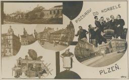 Plzeň Pilsen Urquell pivo Prazdroj Pozdrav od korbele 1930