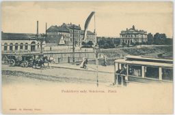 Plzeň Pecháčkovy sady sokolovna povoz most tramvaj nakl. Hlavatý