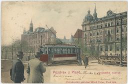 Plzeň Královské nábřeží tramvaj Škvrňany nakl. Milt & Urban 1901