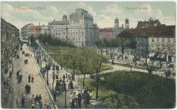 Plzeň Mšstské divadlo park lidé 1912