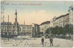 Olomouc náměstí tramvaje povozy Union Bank 1911