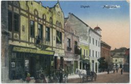 Ungvár Užhorod Nagy utca obchody povozy koně 1920