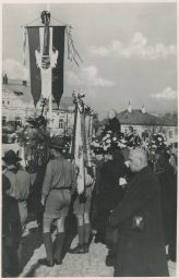 Levice 13.11.1938 foto Hajdu oslava vlajky Iplyság / Ipolyság Által Léva Városának Adományozott Országzászlo Ünneplése Léván
