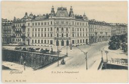 Karlovy Vary budova pošty most bryčky