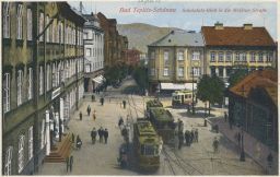 Teplice Teplitz Schulplatz Meissnerova tramvaje 1928