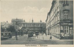 Teplice Teplitz Školní náměstí Apotheke tramvaje 1925