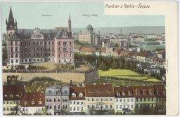 Teplice Teplitz celkový pohled domy gymnasium 1912