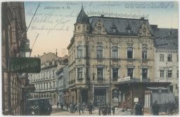 Jablonec Gablonz náměstí Hlavní třída nákladní tramvaj Linoleum 1911