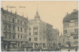 Opava Oberring koně kočáry tramvaj