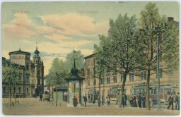Opava náměstí Františka Josefa plakáty tramvaje lidé 1915
