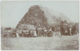 Sklizeň obilí mlácení razítko Přerov 14.8.1911