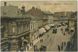 Ostrava Hlavní ulice Wilhelm Eichler R. Stern tramvaj bryčka fiakr 1907