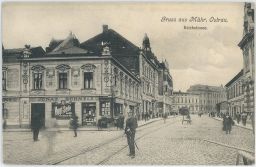 Ostrava Říšská ulice tramvaj strážník Ignaz Schmelz nakl. Frisch