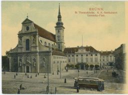 Brno Lazansky platz kostel sv. Tomáše tramvaj 1908