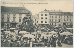 Brno Krautmarkt mit Parnas Redoutengebäude Kapuzinerkirche 1914
